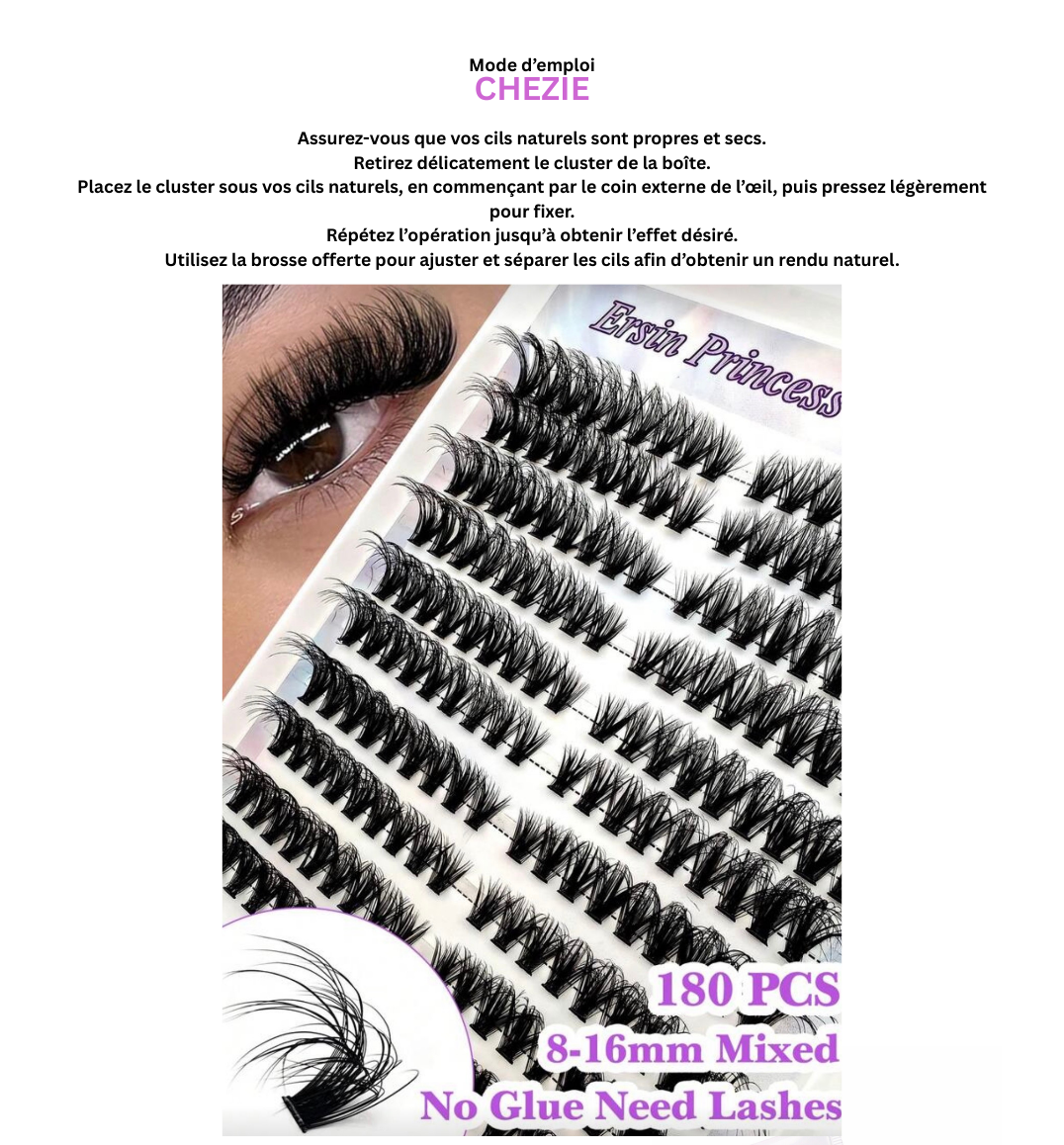 Clusters extensions cils pose rapide sans colle