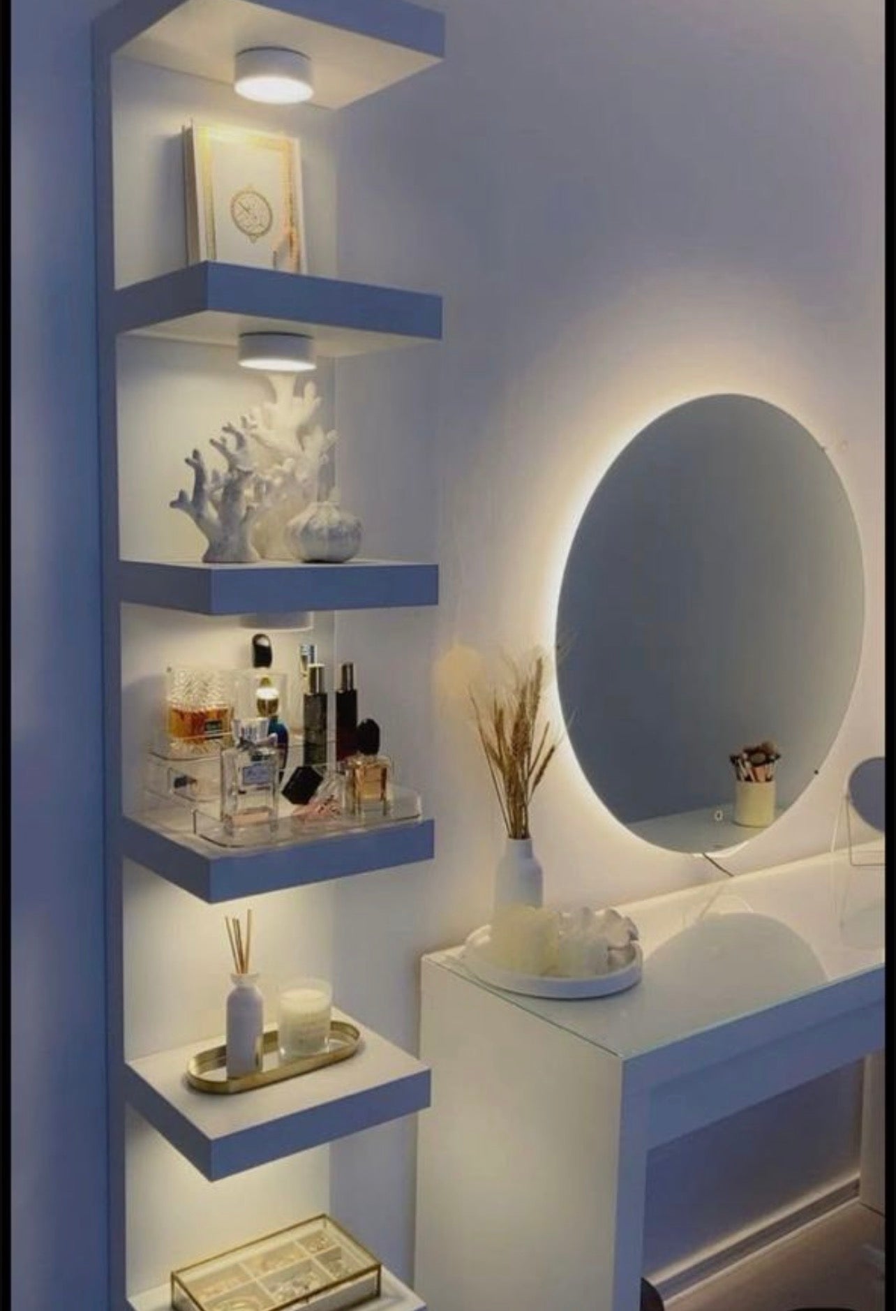 Table 120*40*75 / vitre protection/ un tiroir / une étagère épaisse 190*30*20/ miroir led / led éclairage blanc (6)